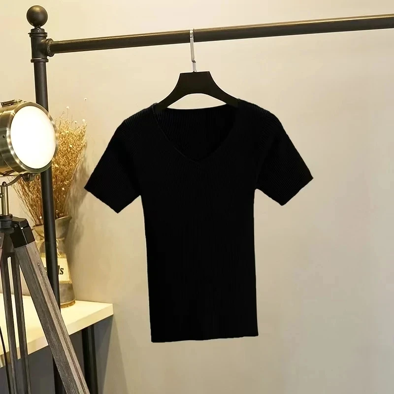 Summer women's T-shirt fashion slim basic v-neck short-sleeved T shirt top women's casual T shirt