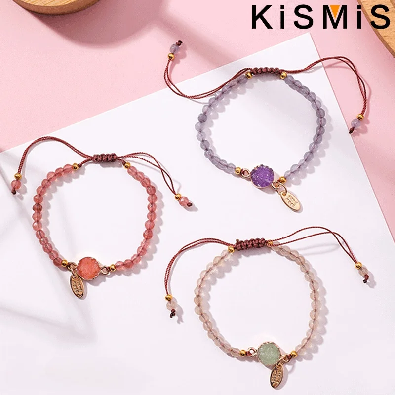 KISMIS 1PC Color Crystal Bracelet Hand Woven Stone Bracelet Creative Bracelet