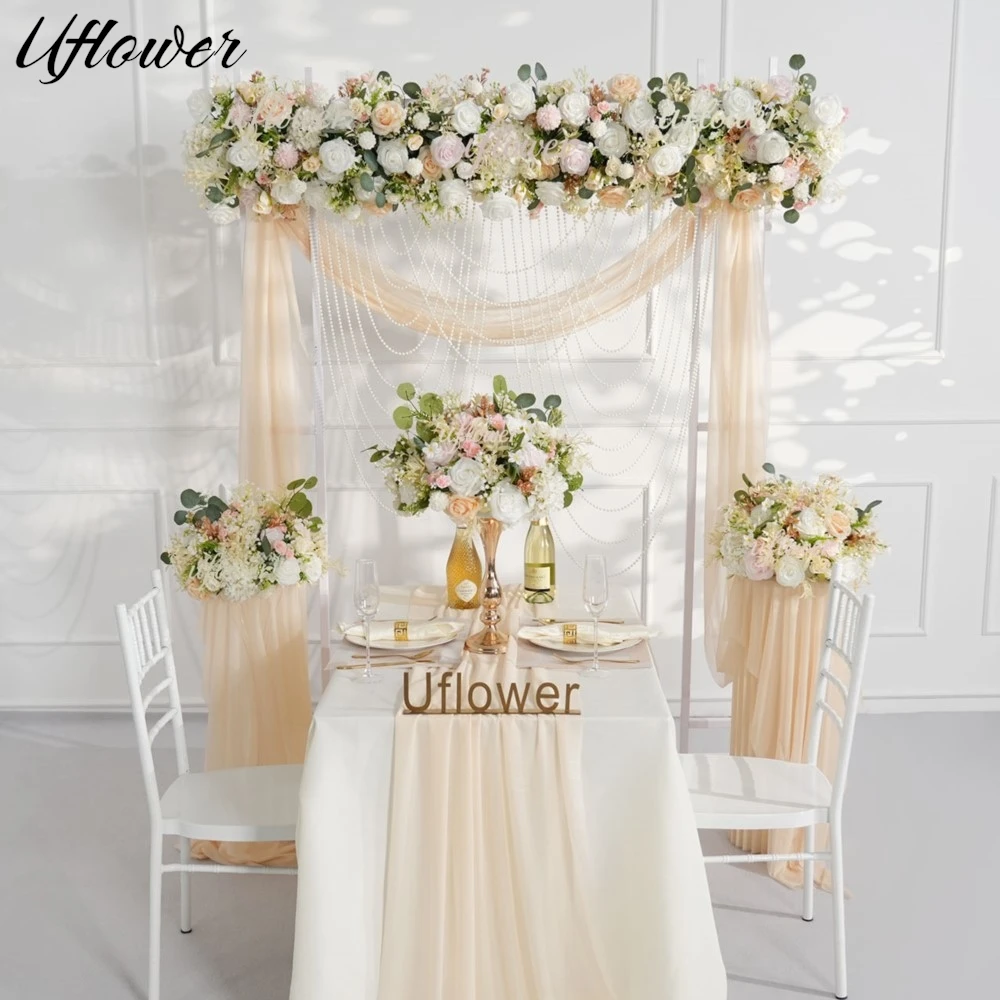 

Искусственные цветы Uflower: роскошные розы цвета шампань для свадебного декора, длинные цветочные дорожки для столов, композиции из цветов, цветочные шары