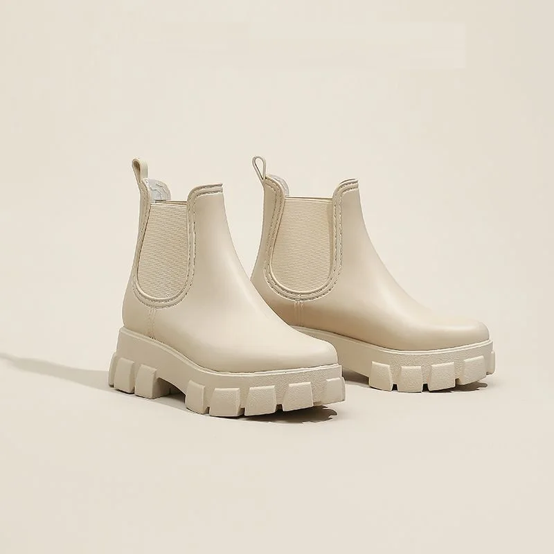 Waterproof Chelsea Boots Women's Fashion Rain Shoes Ladies Low Heel Rainshoes Woman Platform Ankle Boot Female Booties Galoshes