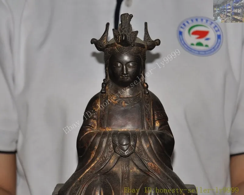 Old Chinese Buddhism Bronze Kwan-Yin Guanyin Bodhisattva Goddess Buddha Statue