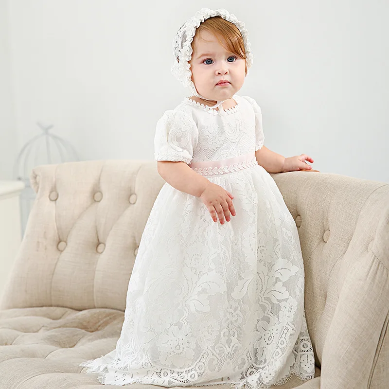 

2025 Girls Princess Christening Gown First Birthday Lace Dress Baby Girl Long Baptism Outfit Party Forma Celebration Newborn