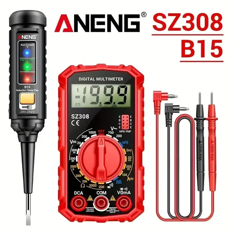 

ANENG SZ308+B15 Multimeters Tester Pen Suit 1999 Counts 24-250V Voltage Detector Meter Diagnostic Breakpoint Finder Square wave
