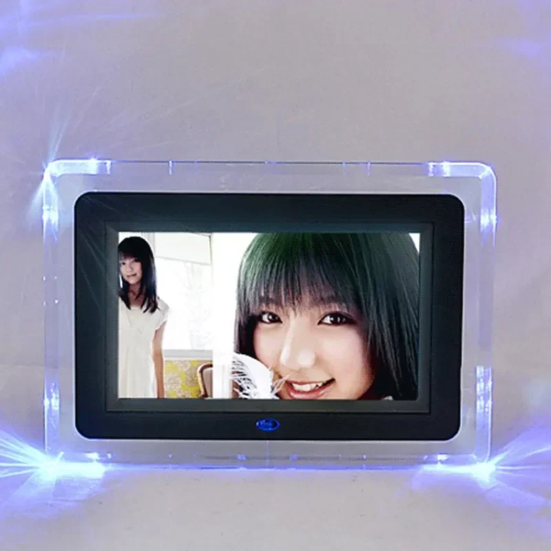 

7-дюймовая цифровая фоторамка из акрила, электронный фотоальбом с цветной LED-подсветкой, воспроизведение музыки, фото и видео с USB-накопителя.