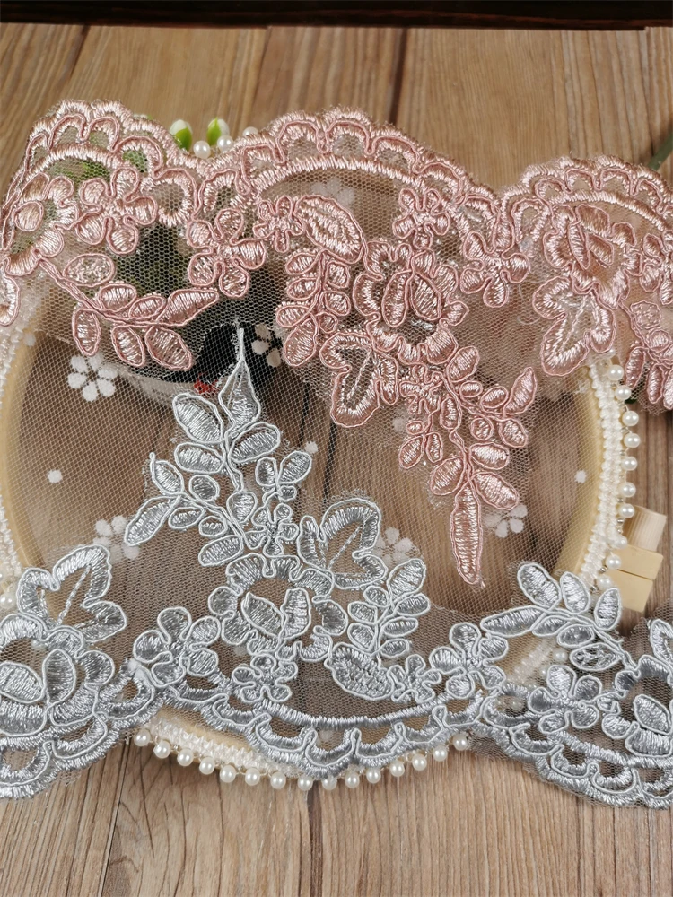 1 Yard Gray Camel Lace Flower Applique Trim Edges Handmade diy Material Wedding Clothing Applique Flower Timimg 11cm