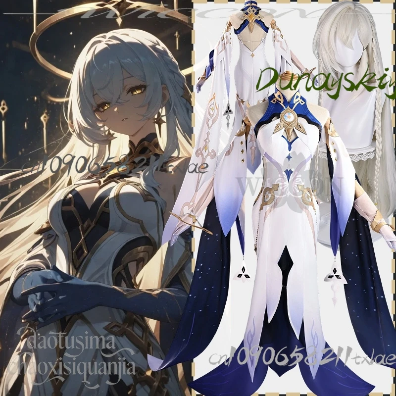 

Cos Store Istaroth Cosplay Genshin Impact Costume Goddess Vintage LongWhite Blue Gorgeous Lolita Halloween Christmas