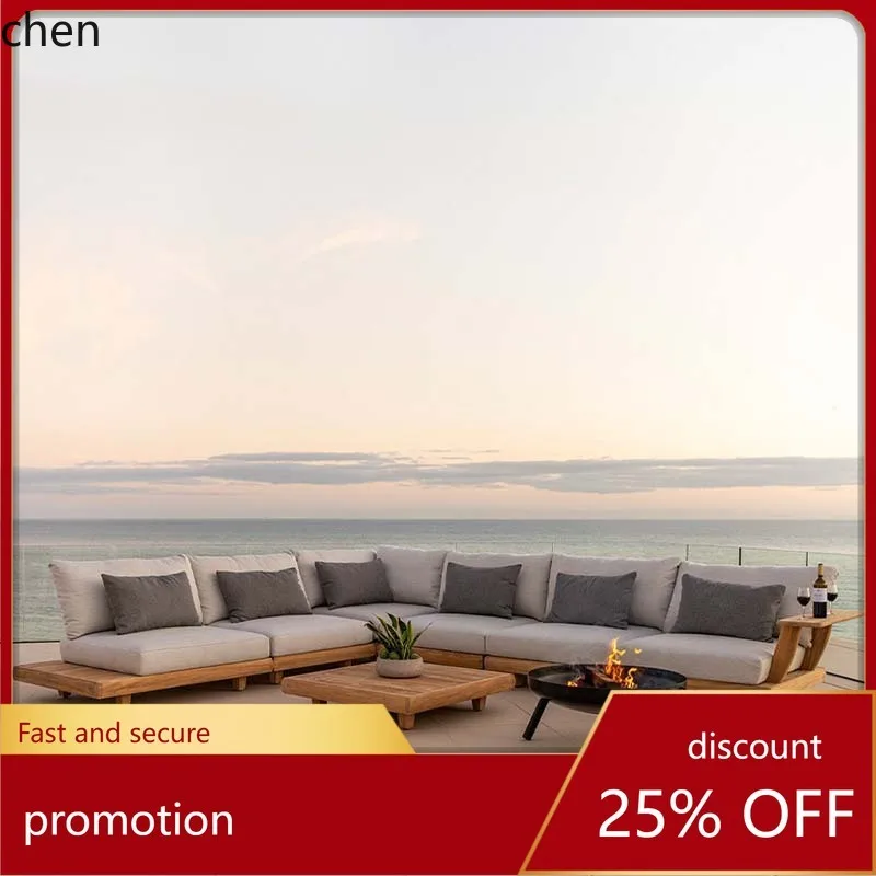 HT Custom High-End Outdoor Teak Sofa Outdoor Sofa Courtyard Terrace Anti-Corrosion Wood
