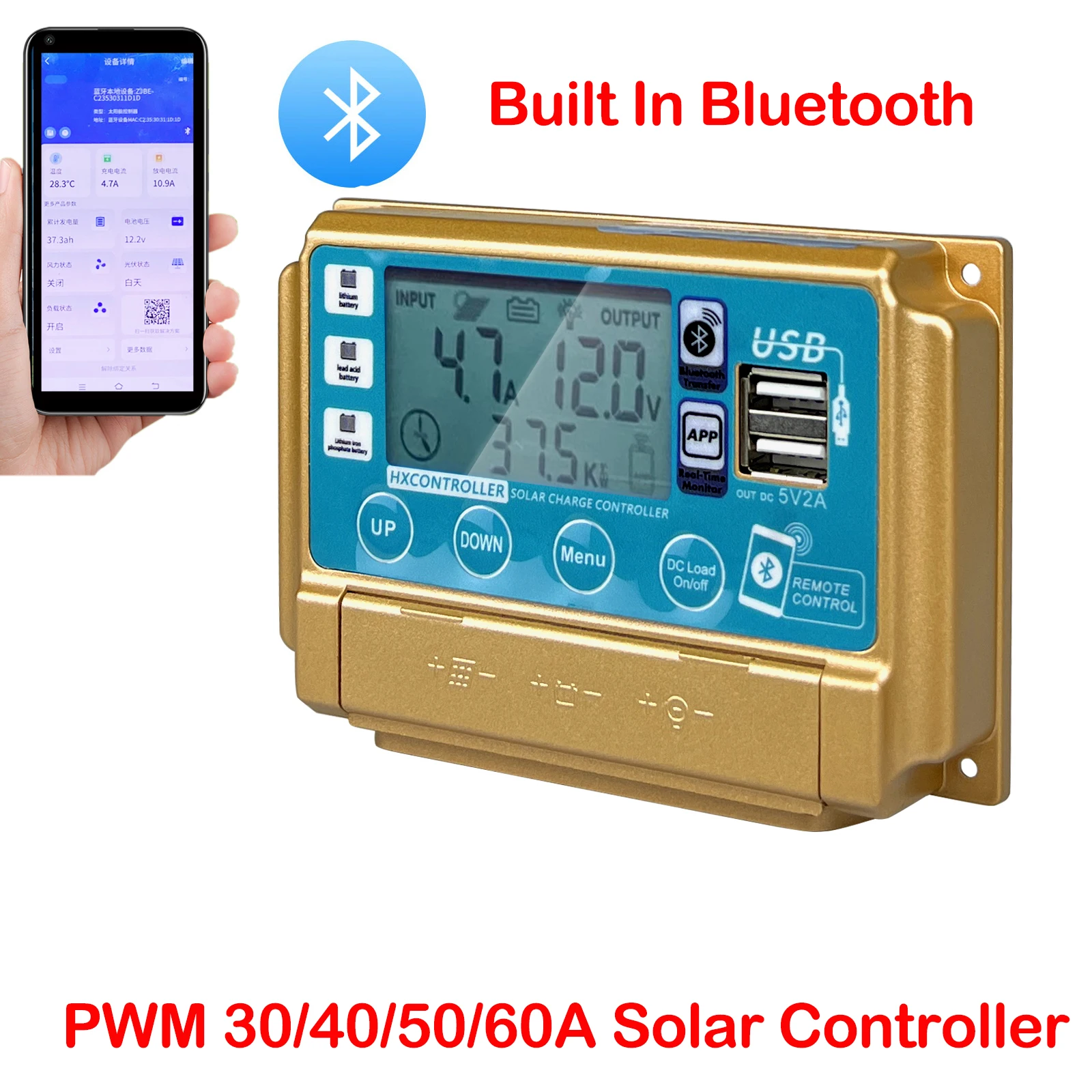 

30A/40A/50A 60A Solar Panel Charge Controller 12V 24V PV LCD Digital Display Screen With bluetooth For Home Solar System