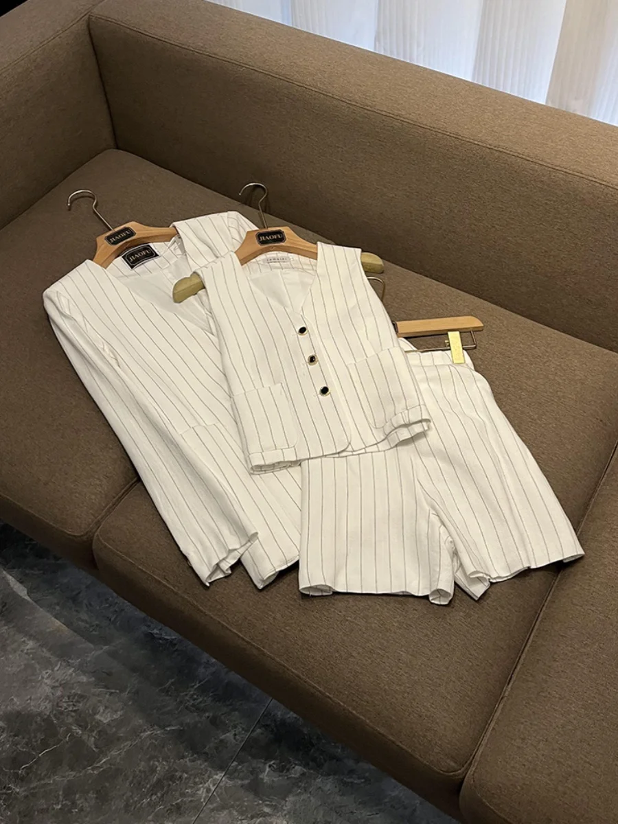 

Новый хлопково-льняной комплект в белые полоски, осенне-зимний профессиональный костюм Sli Faionable, женский комплект для поездок на работу Sle JF-