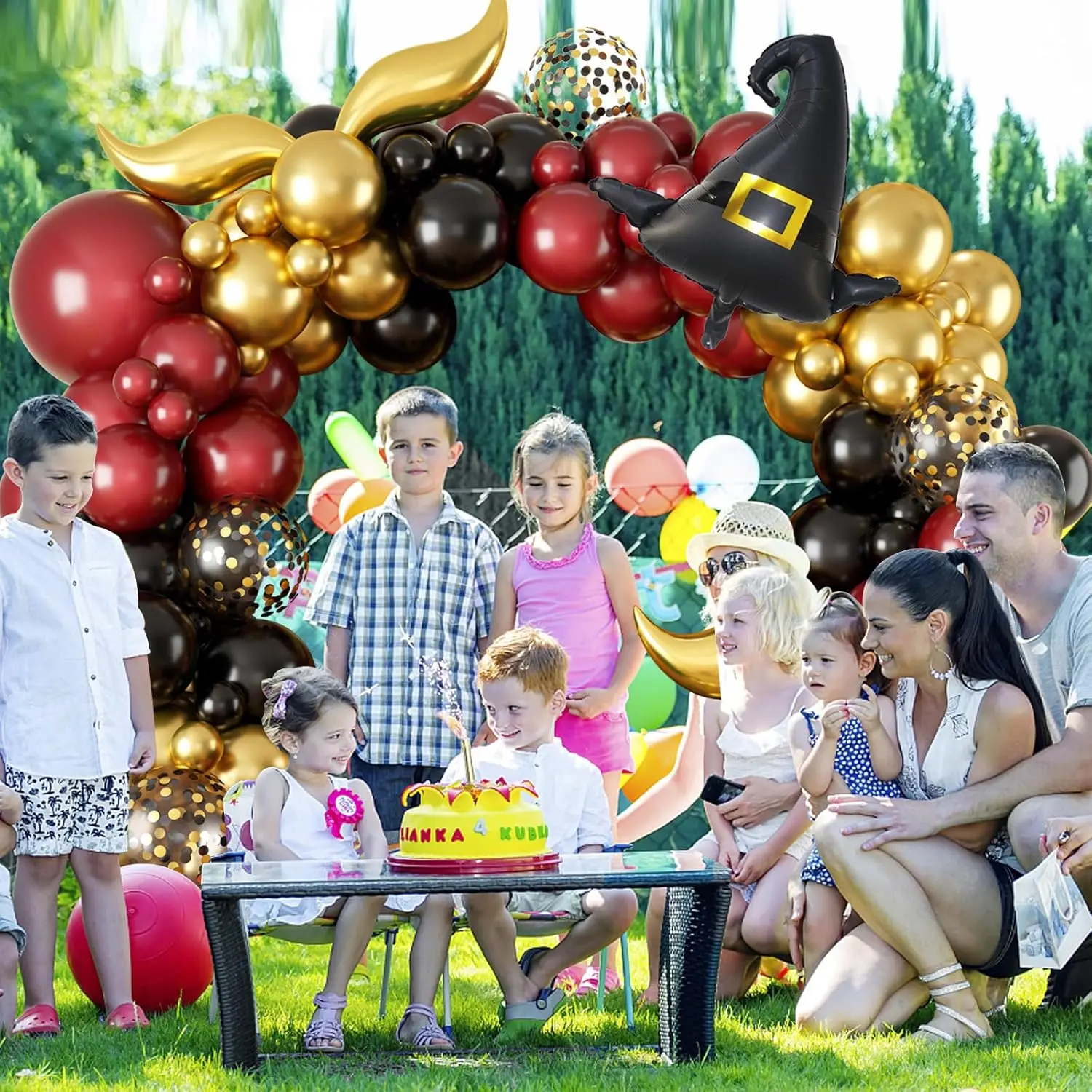 Magisches Zauberer-Schul-Ballon-Girlanden-Bogen-Set, Burgunderrot-Schwarz-Goldener Bogen mit Zaubererhut für Magische Zauberer-Themen-Geburtstagsdekoration – Detail 7
