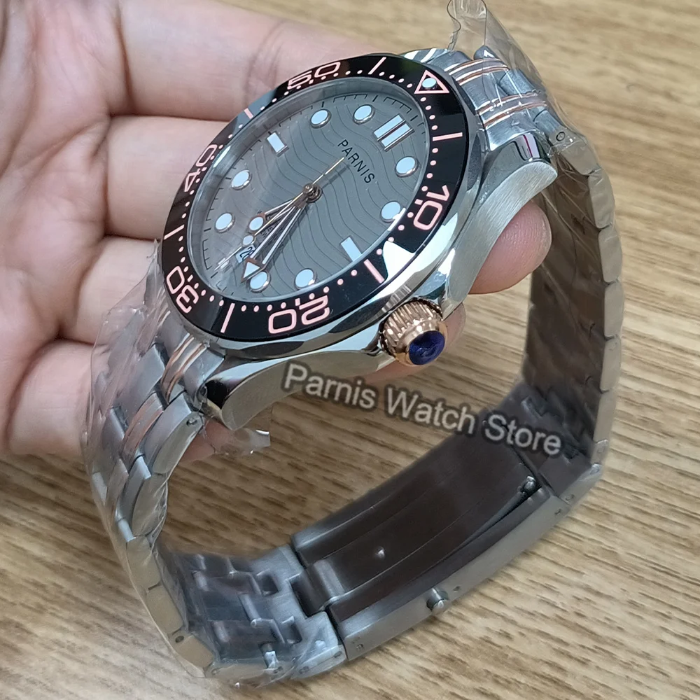 Parnis 42mm quadrante grigio orologio meccanico automatico da uomo Miyota8215 orologi con cassa in acciaio inossidabile massiccio 316L