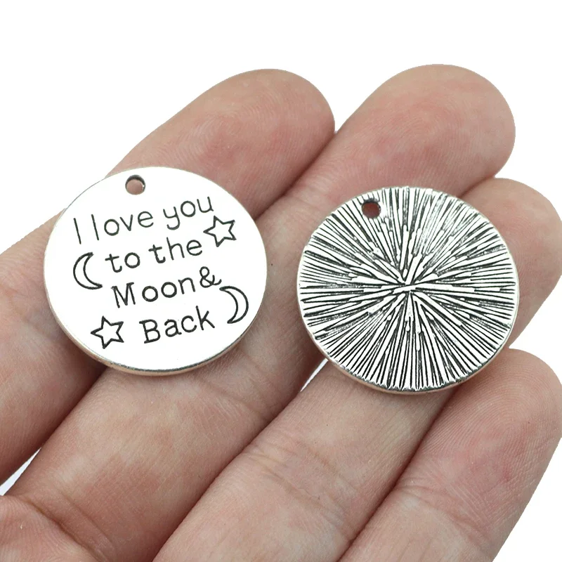 10 Pieces/Lot Diameter 25mm Antique Silver Plated Metal I Love You Moon Back Moon Charm Pendant