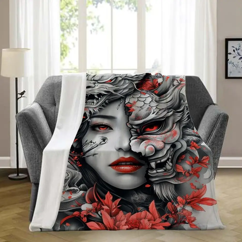 

Japanese Sugar Skull Katrina Throw Blanket Aesthetic Art Flannel Blanket Portable Home Travel Camping Sofa Picnic Thickening Fl