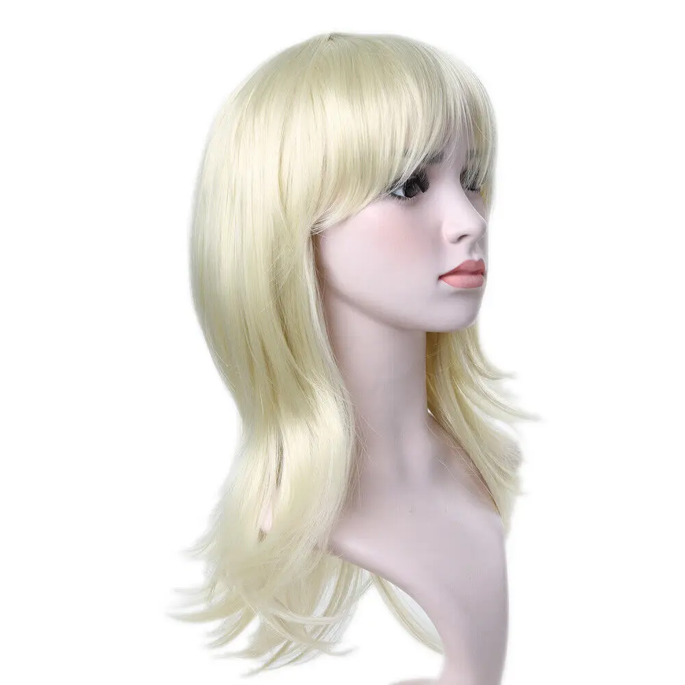 Women Blonde Synthetic Hair With Bangs Blonde Short Gold Anime Cosplay Dress Wig