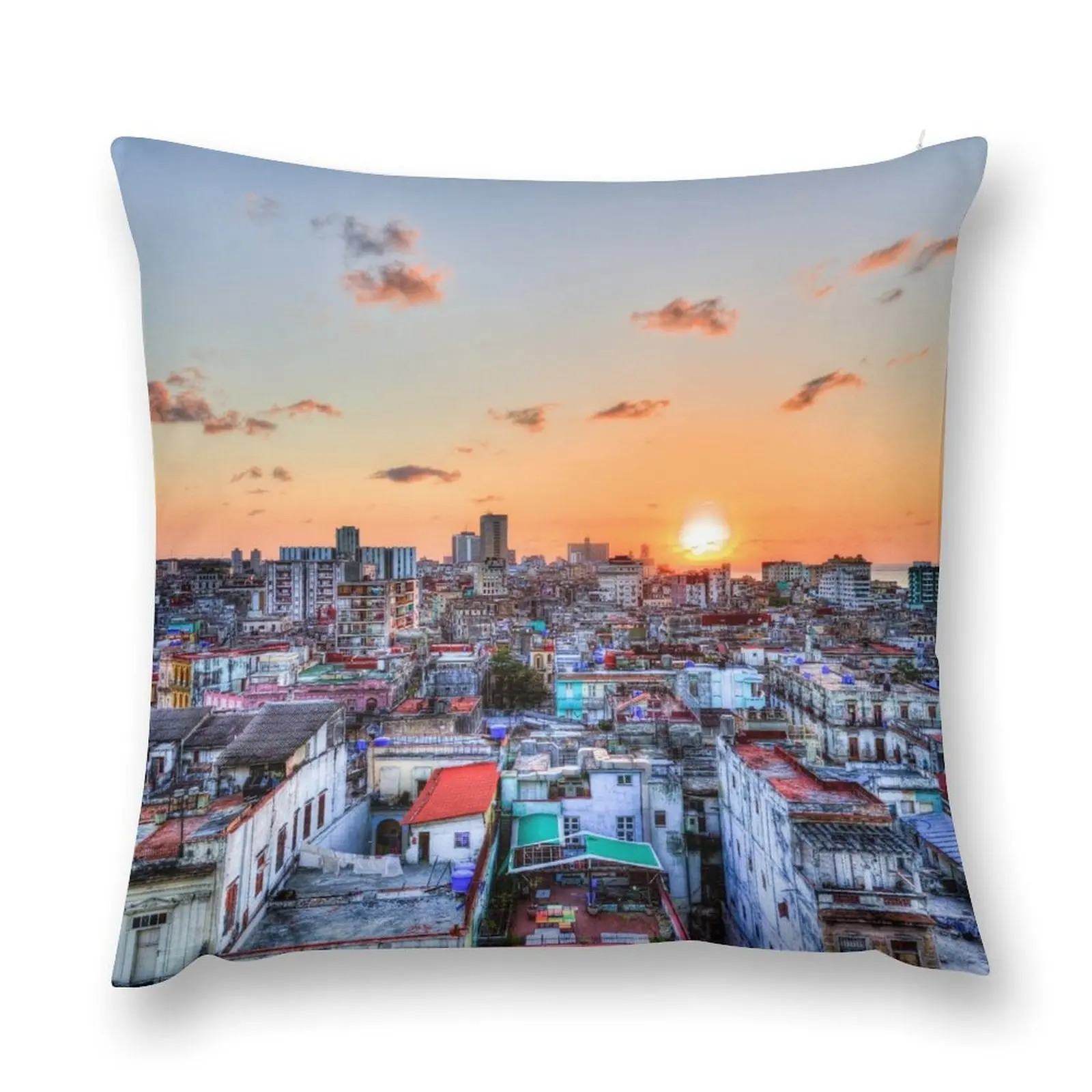 Cuban Rooftops Sunset, Havana, Cuba Throw Pillow Cushions anime girl pillow pillowcase pillow