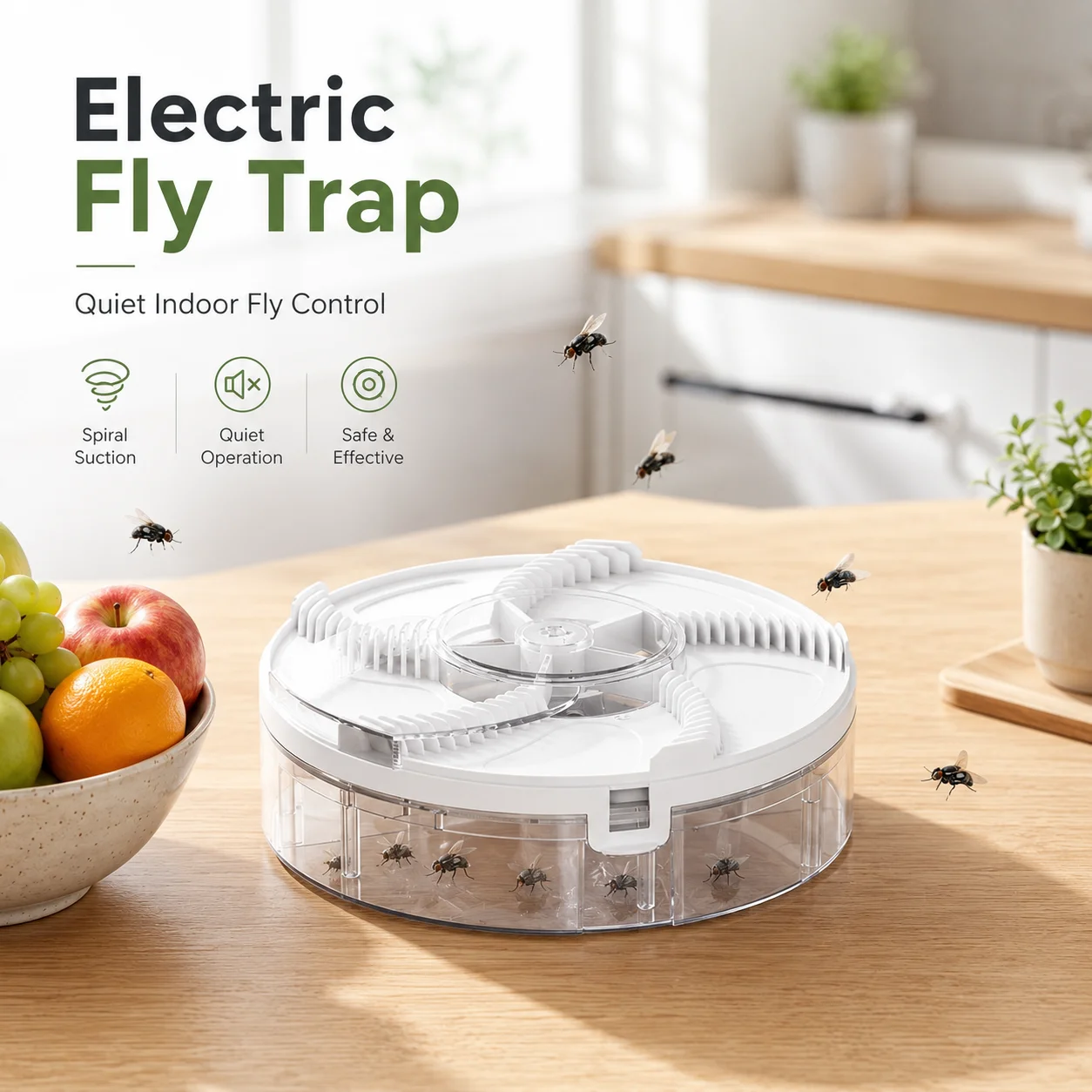 USB Electric Fly Trap Indoor Quiet Rotating Fly Catcher USB Powered Fly Killer for Home Kitchen
