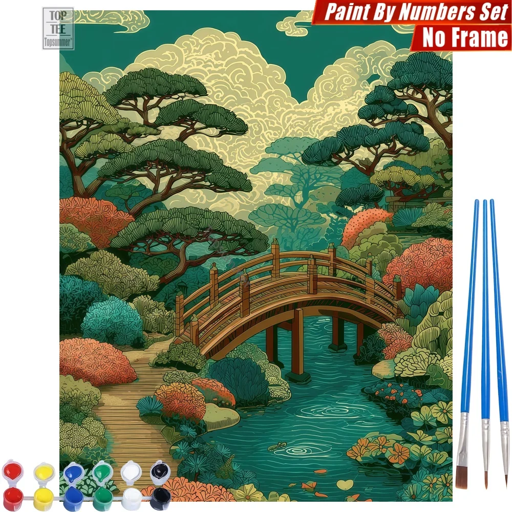 

Набор для рисования по номерам «Японский мост, река, сосны, облака» — картина на холсте, подарок на День отца для папы