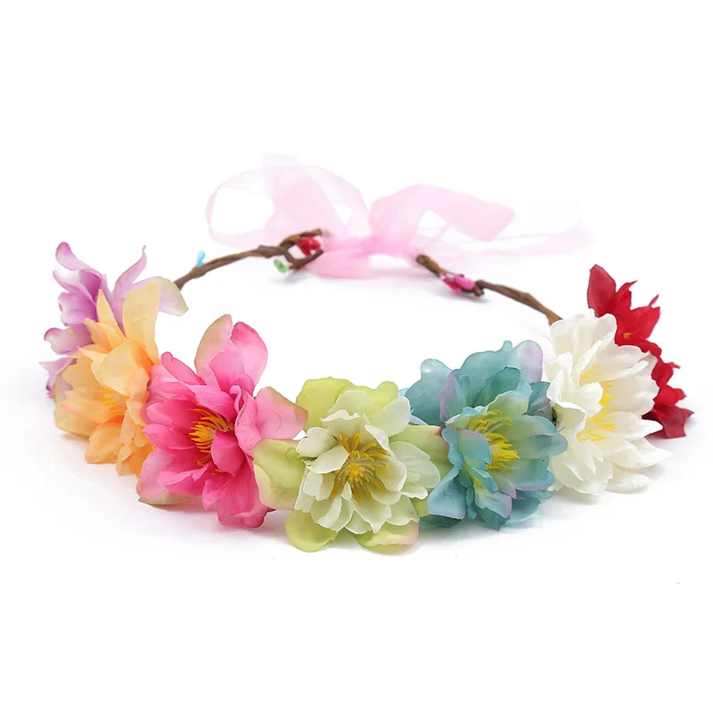 New Fashion Flower Crown Bride Wedding Hair Accessories Gorgeous Flower Headbands Braided Hair Vine Hair Ornament For Women Girl