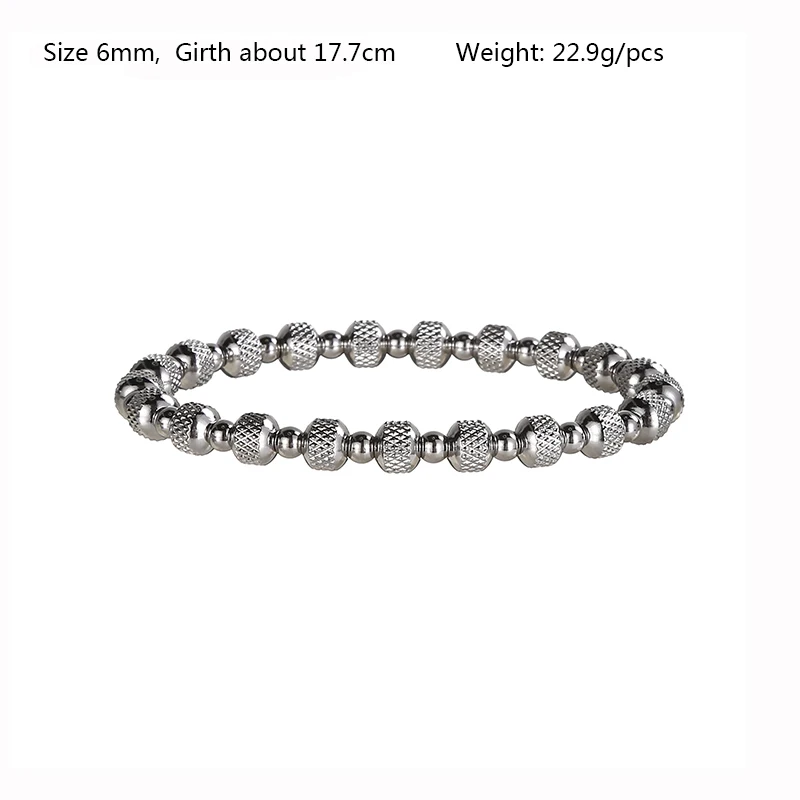 Waterproof Metal Jewelry Unisex Quality Stainless Steel Fade Resistant Geometric Mesh Textured Beads Sparkling Elastic Bracelets