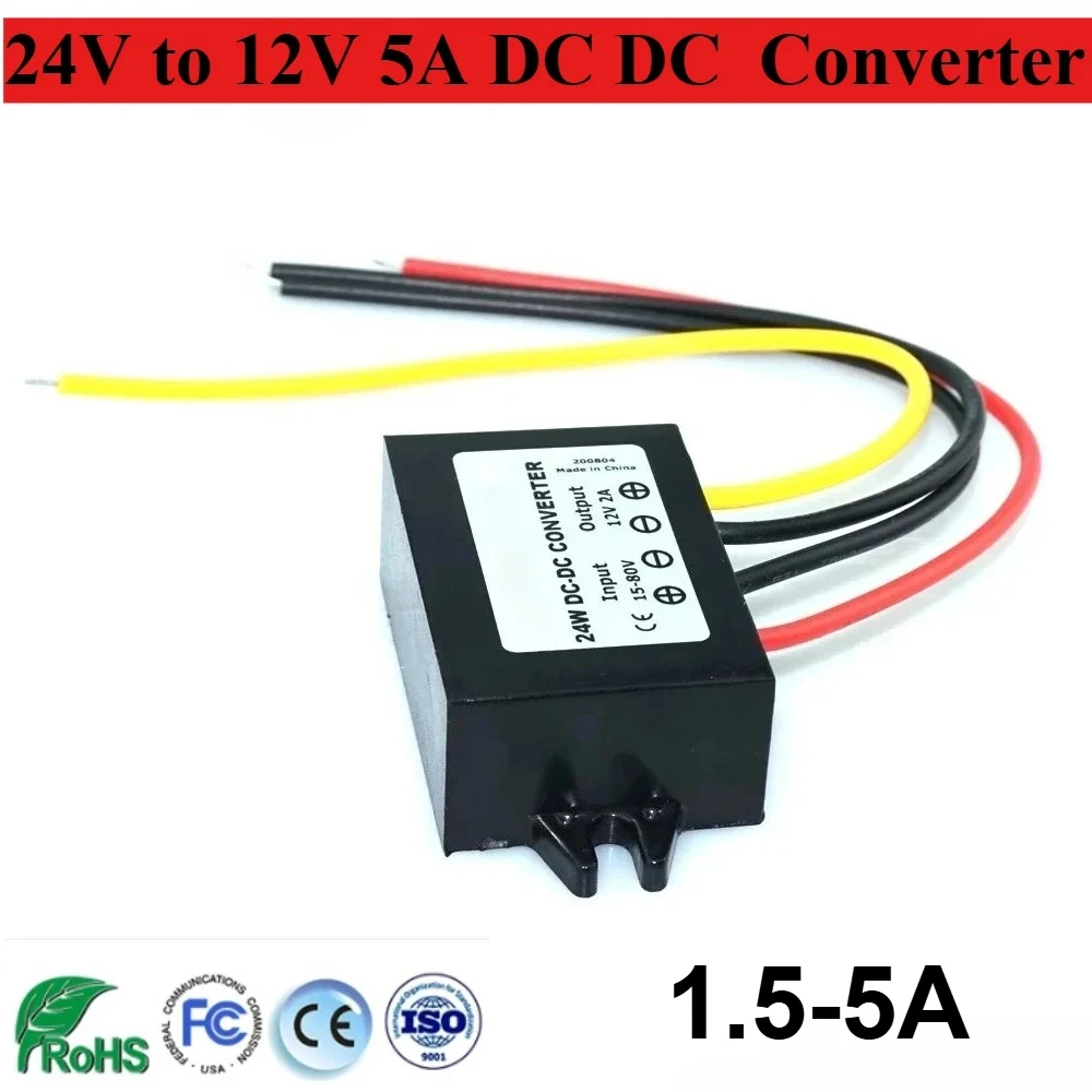 

24V to 12V 1.5-5A DC DC Step Down Converter Voltage 24V 12V 60W Buck Module Power Supply Car Reliable Product Reducer Module CE