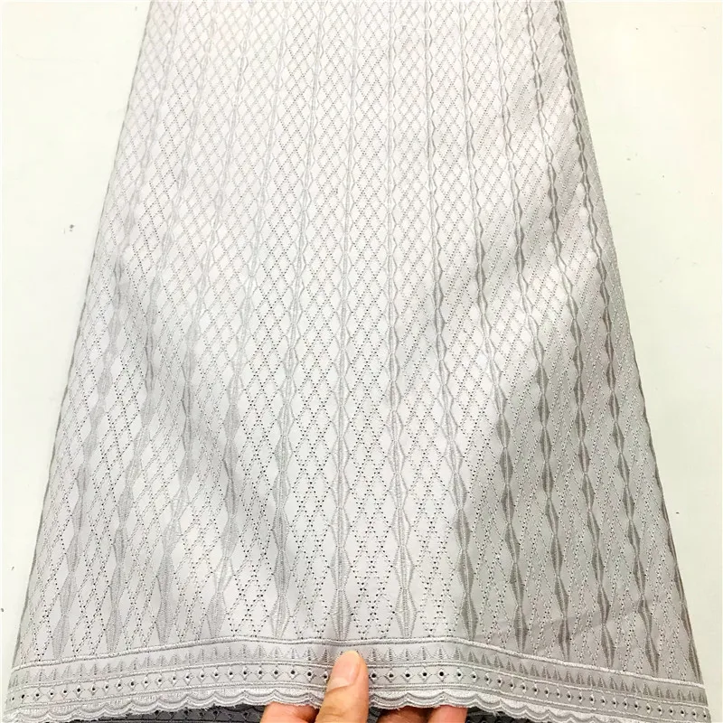 5 Yards Nigerian 100% Cotton Polish Satin Embroidery Fabric High Quality Swiss Voile Lace Material For Men Dubai Style YL011801