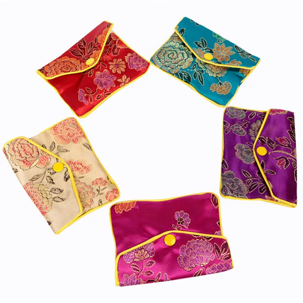 

Purse Beads Necklace Chinese Snap Floral Buckle Handmade Brocade Wallet Jewelery Storage Handbags Jewelery Bag