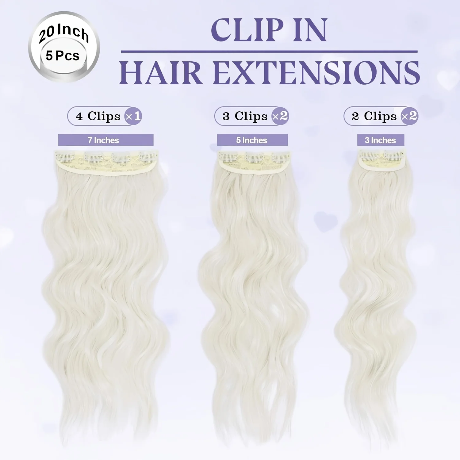 여성용 클립 인 헤어 익스텐션 - 20인치 4개 긴 웨이브 컬리 어번 구리 레드 풀 헤드 합성 헤어