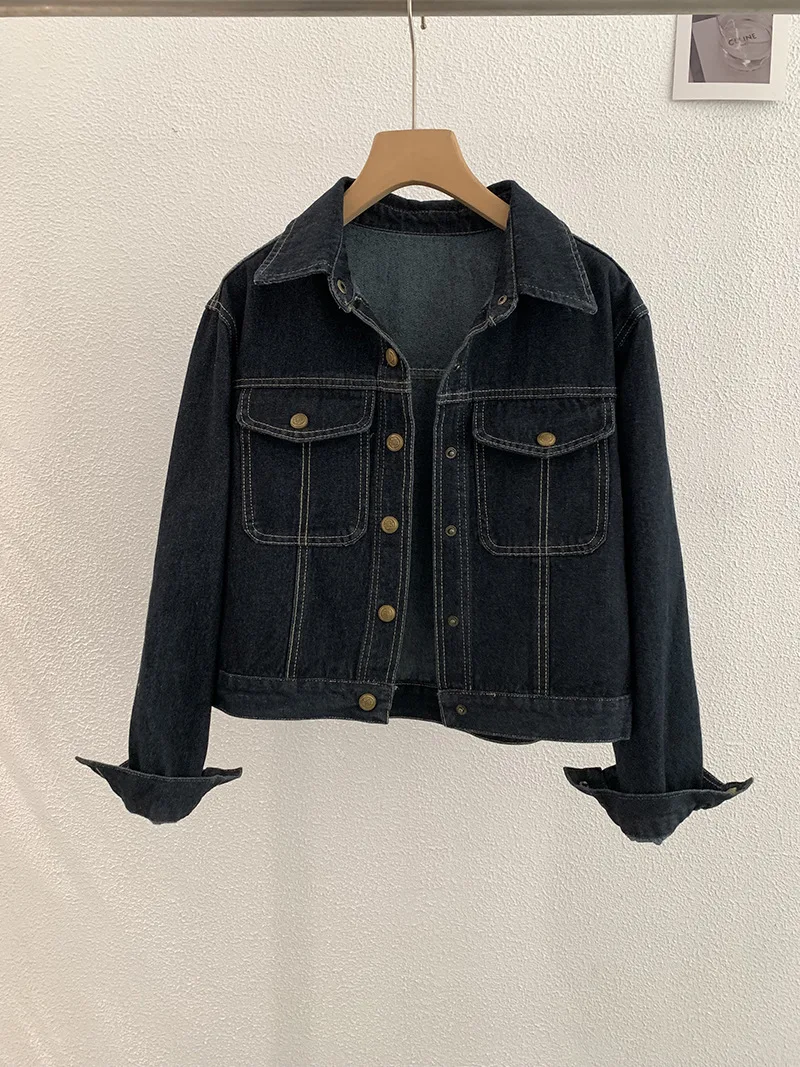 

Retro Single Breasted Women's Denim Jackets 2025 New Spring Autumn Long Sleeved Pockets Loose Trendy Short Jean Coat