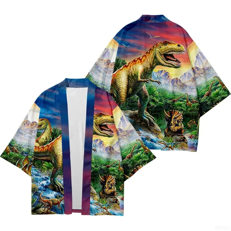 أنيمي ديناصور 3D مطبوعة الأزياء اليابانية كيمونو الرجال والنساء عارضة كيمونو سترة #2