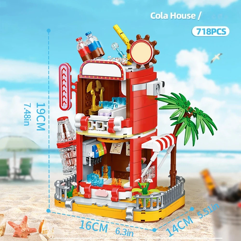 MOC الليمون المشروبات كوخ شجرة جوز الهند منزل مقهى اللبنات مجموعة ألعاب المقصورة الشاطئ للأطفال هدايا عيد الميلاد
