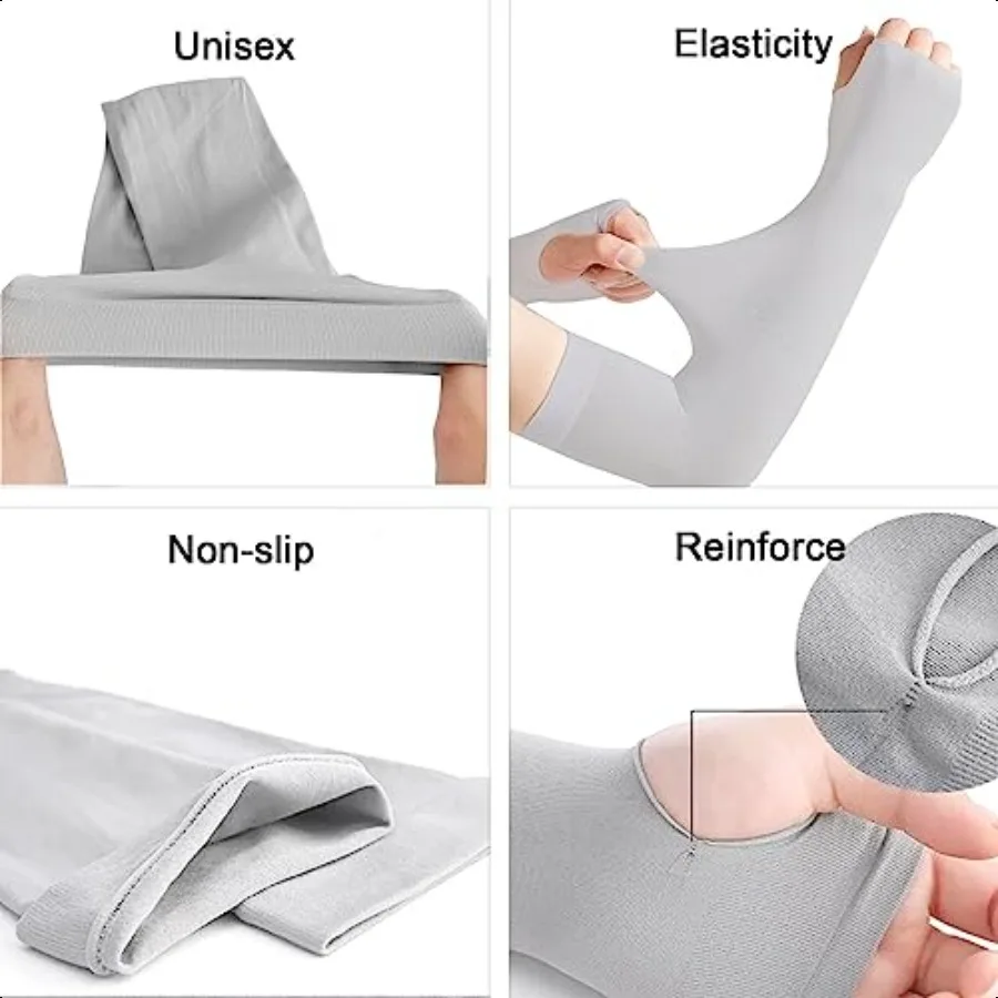3 Pairs Comfy Arm Sleeves with Thumb Hole Protection Cooling Arm Sleeves 3 Colors Comprion Long Women Men Summer Sun Arm Cover