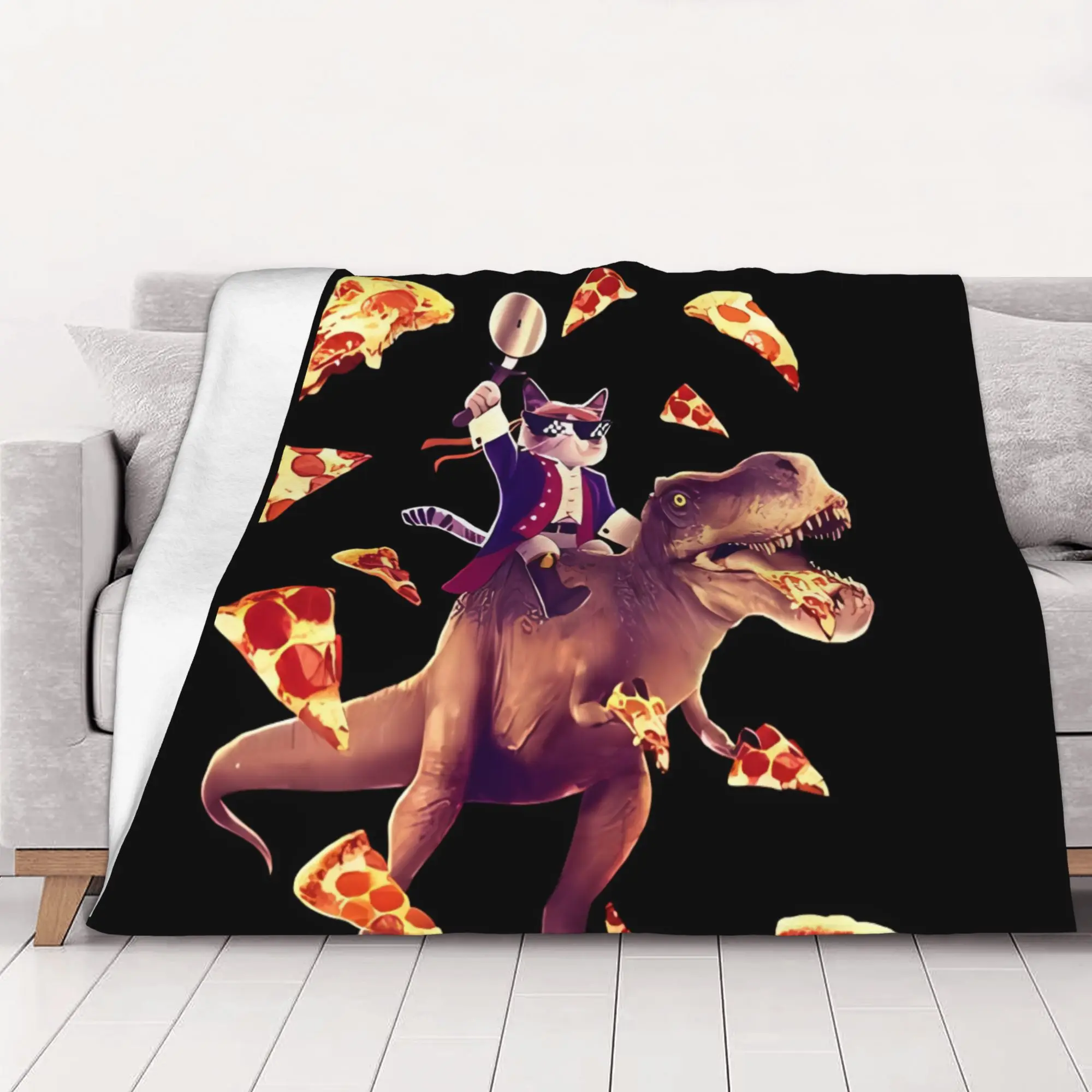 1PC home Cute Room Decor Classic Blanket Throw Blanket Eye Cat On Dinosaur On Pizza Novelty Warm Blanket All Season
