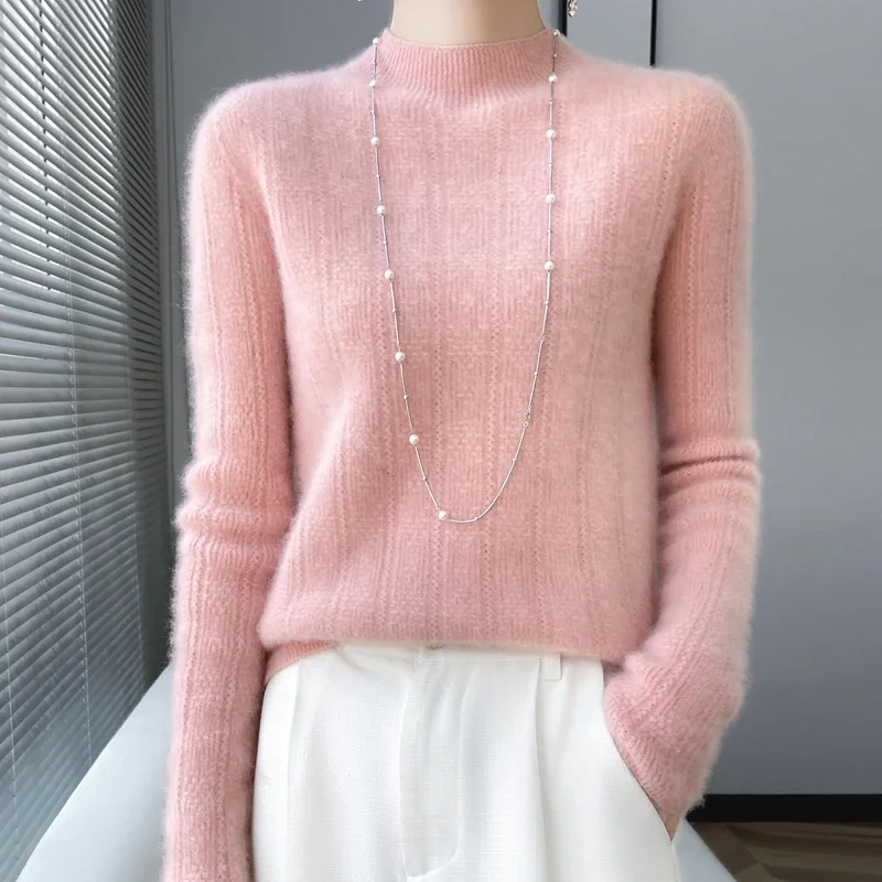 Ordos production explosions 100% pure wool sweater female semi-high neck Joker pullover long-sleeved knitted wool bottoming shir