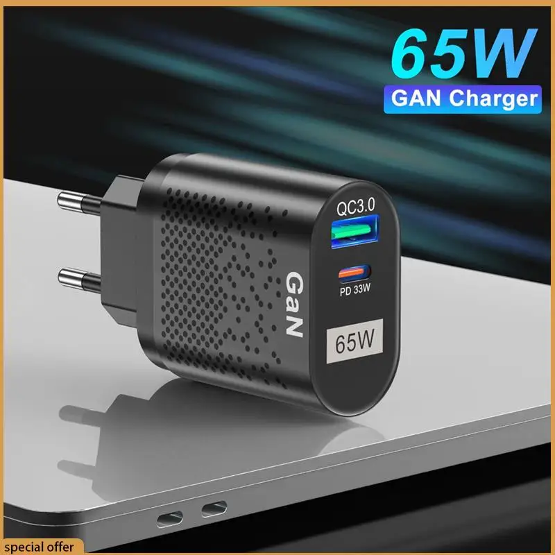 A68Z 65W Mobile Phone Fast Charger Multi-Port QC3.0 PD Multiplug Fast Charging Hand Charger For Iphone Samsung Huawei Parts EU P