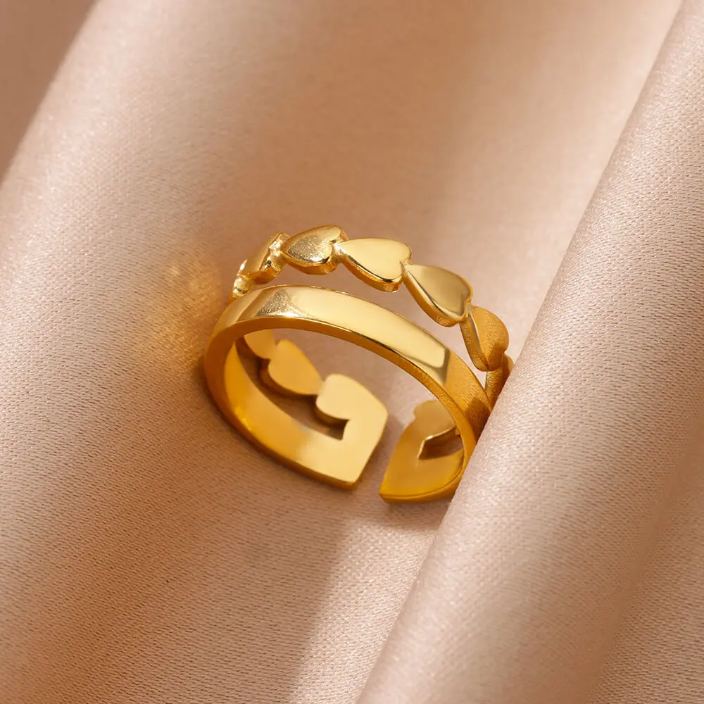 

Minimalist Heart Stainless Steel Open Rings For Women Gold Color Wedding Aesthetic Ring Trendy Korean Fashion Accessories anillo