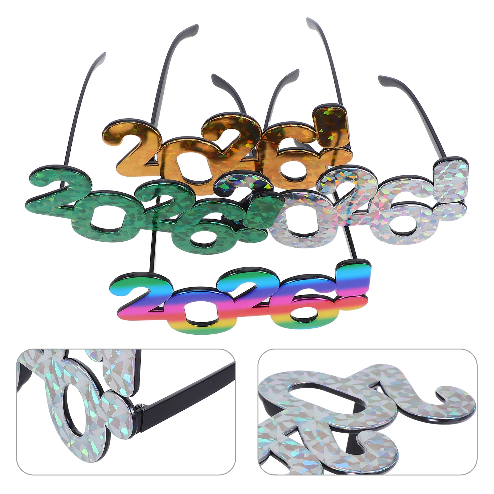 

4 Pcs 2026 Glasses Holiday Christmas Festive Happy New Year Plastic Glitter Party Frames Festival Year's Eve