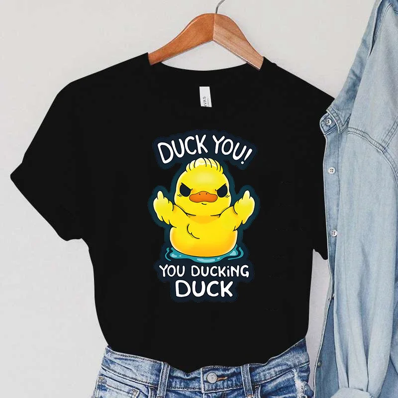 

Cartoon DUCK T-Shirts Women's Animals Clothing DUCK YOU! YOU DUCKING Print Vintage Women TShirts Anger DUCK Female T-Shirts