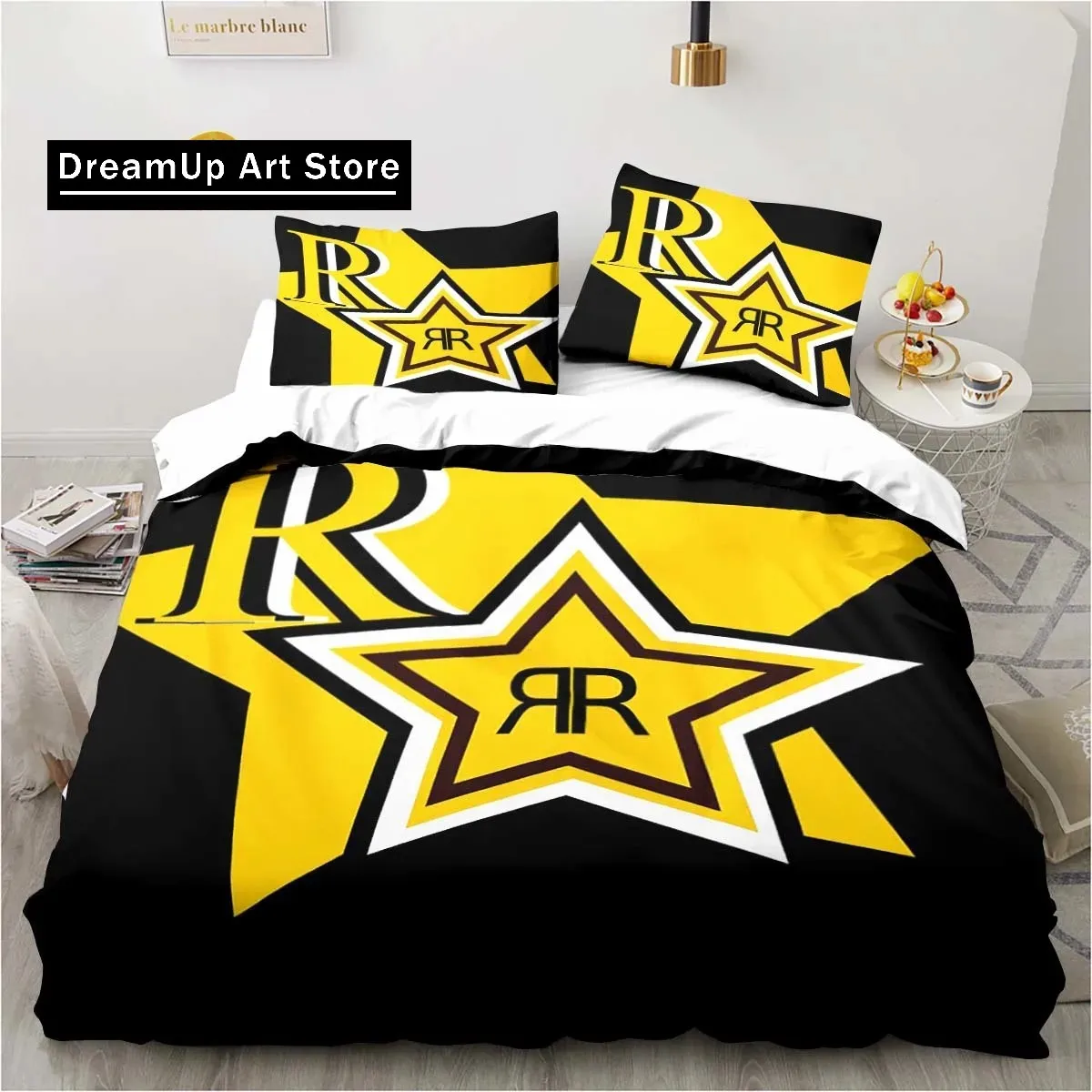 3D Print Drinks R-Rockstar Energy Logo Bedding Set Boys Girls Twin Queen King Size Duvet Cover Pillowcase Bed boys Adult Bedroom