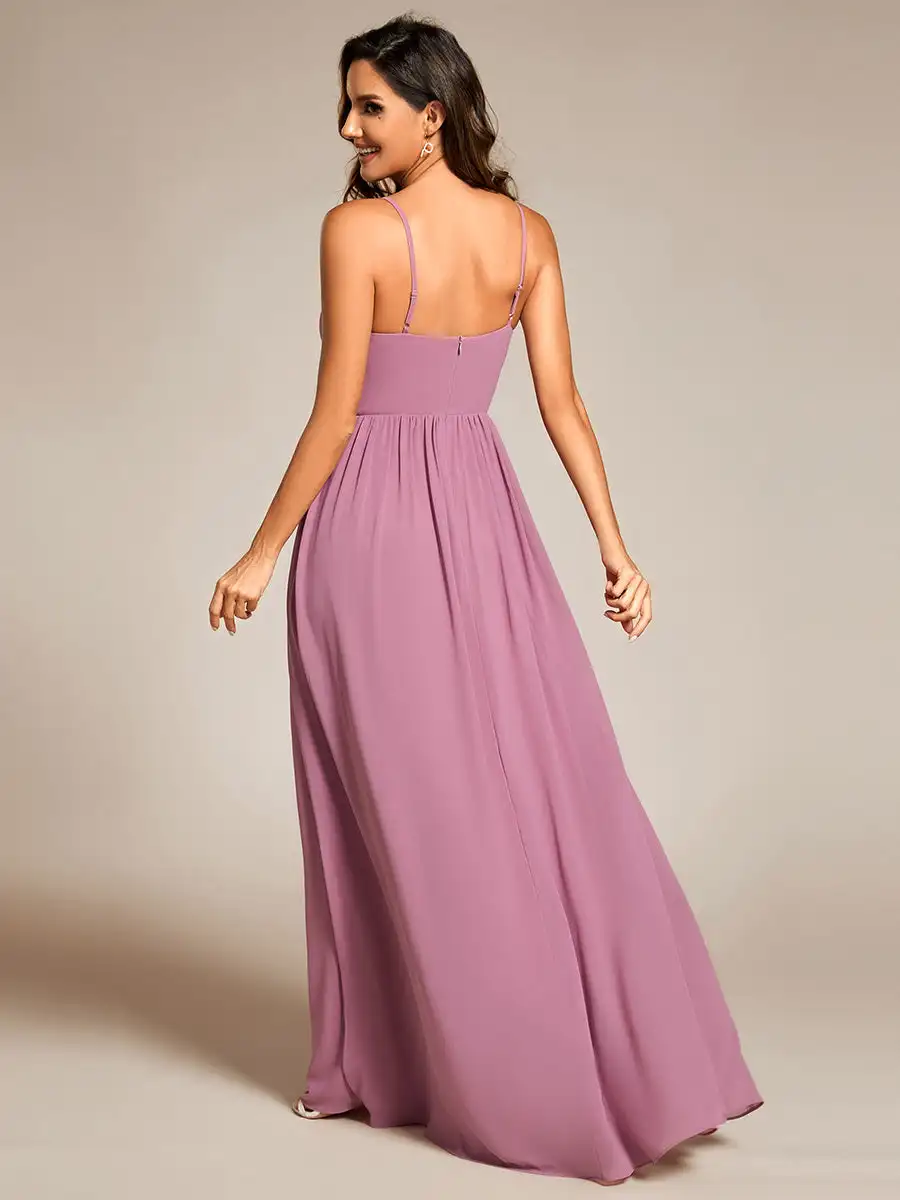 Elegant Evening Dresses Maxi Sleeveless Pleated Lotus Leaf Floor Length 2024 Ever Pretty of Chiffon Orchid Bridesmaid Dress