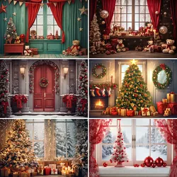 Bonvvie-Fond de photographie de Noël, cheminée, arbre de Noël, cadeau de famille, décor de fête, bébé, enfants, toile de fond de portrait, studio photo