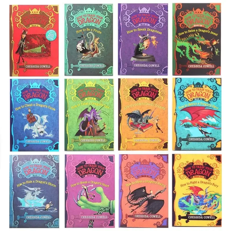 12 Books/set How To Train Your Dragon: The Complete Series: Paperback Gift Set, Short Chapters, Clever Slapstick, English Novels