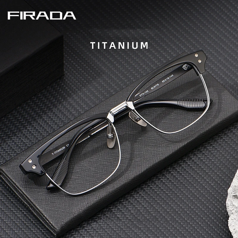 FIRADA Fashion Luxury Eyewear Women's New Vintage Square Titanium Eyeglasses Optical Prescription Glasses Frame For Men DTX132S