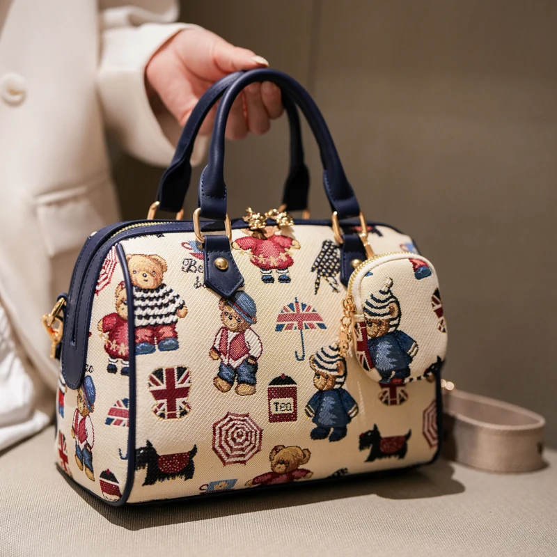 

women handbag and purse,lady's handbag with a coin purse,Jacquard lady handbag with bear pattern,women's shoulder crossbody bag