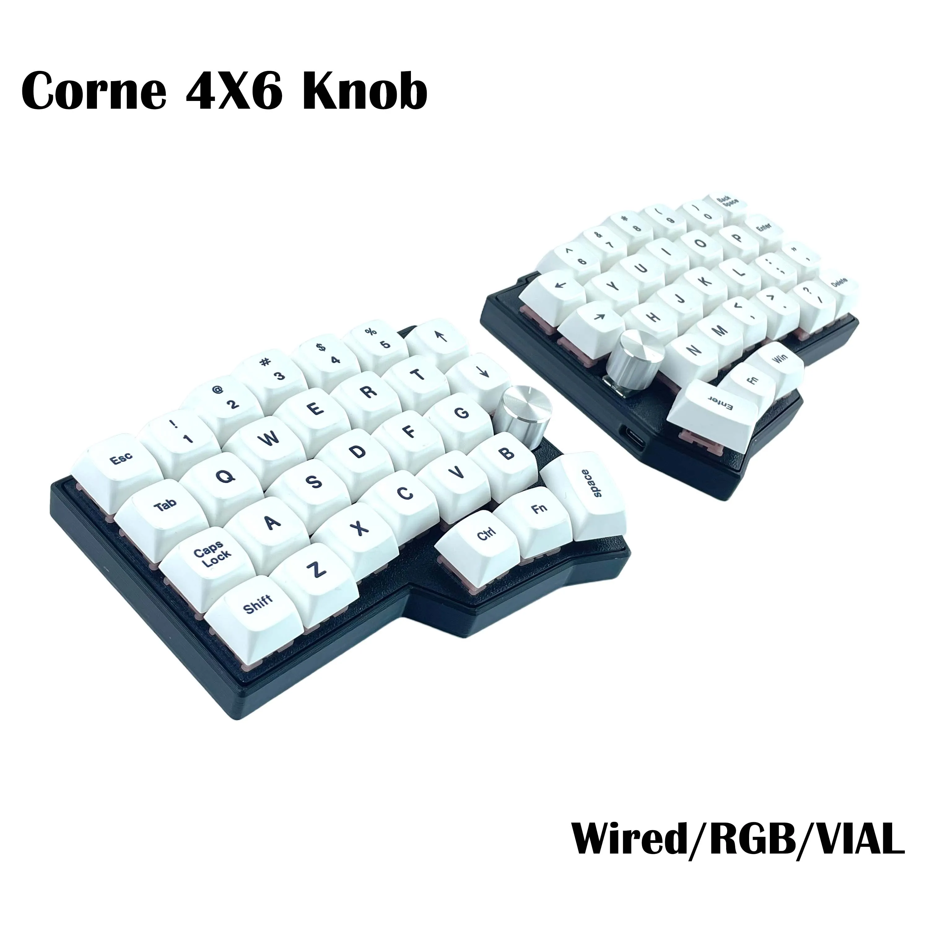 Corne 4×6レイアウトの分割キーボード 2つノブ付き 人間工学設計 Corne 4×6レイアウト、2つのノブ付き分割人間工学設計、ホットスワップ
