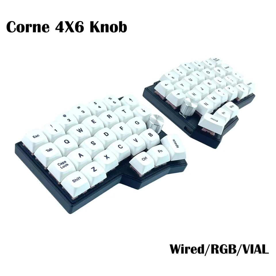 Corne 4×6レイアウトの分割キーボード 2つノブ付き 人間工学設計 Corne 4×6レイアウト、2つのノブ付き分割人間工学設計、ホットスワップ