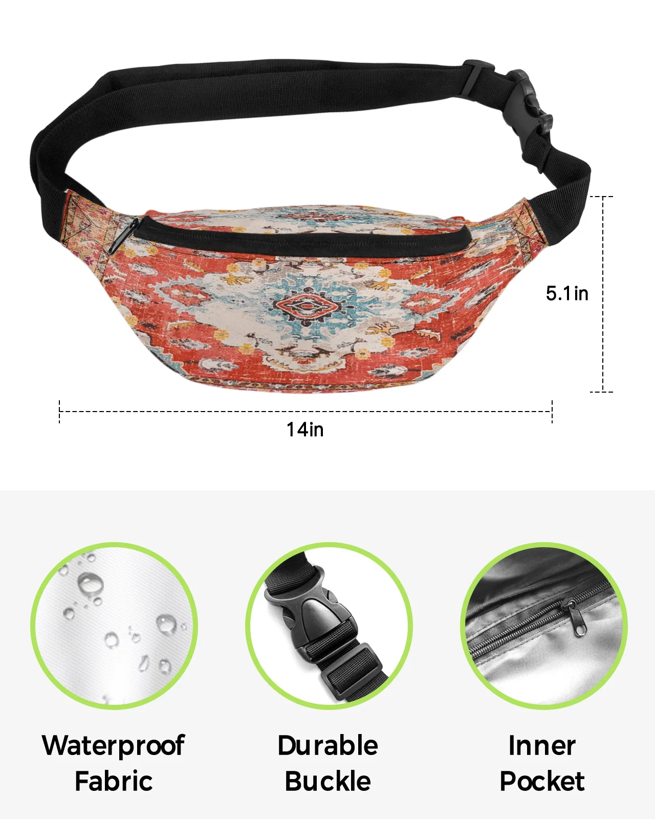 Vintage Indian Bohemia Waist Packs for Women Waterproof Outdoor Sports Waist Bag Unisex Crossbody Shoulder Bag