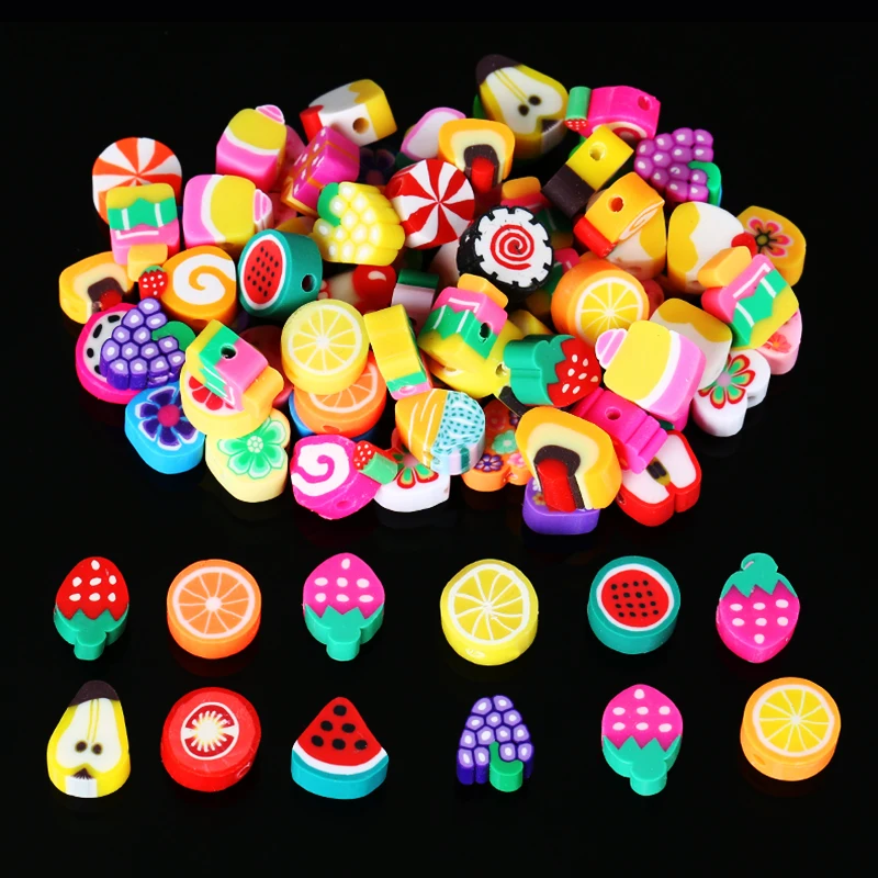 30/60/90PCS Soft Clay Beads Polymer Fruit Smile  Face Loose Beads for Jewelry Making DIY Bracelet Necklace Halloween Christmas