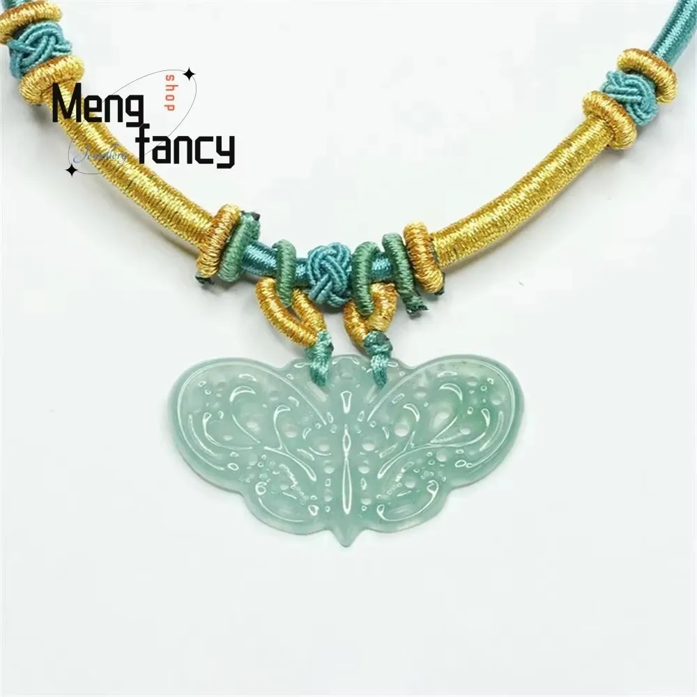 

Натуральный нефритовый кулон «Бабочка» из жадеита цвета голубой воды, изысканный, для пар, высококачественный, роскошный, модный ювелирный аксессуар для молодых девушек