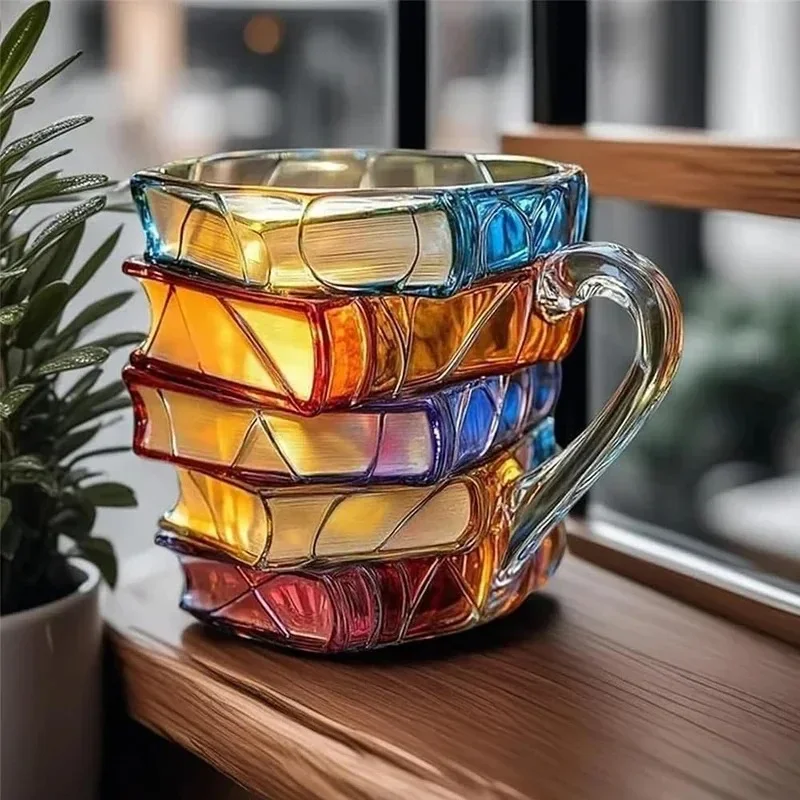 Painted Book Mug a spoon Painted Guitar Coffee Cup Book Coffee Mug Unique Colorful Resin Books Stack Coffee Cup Collection Gift