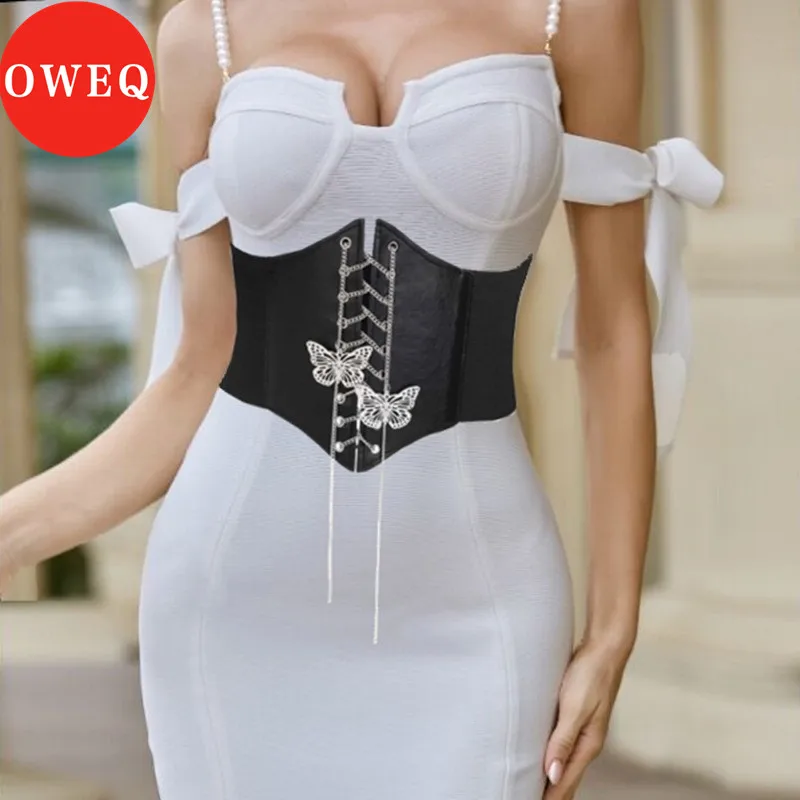 

OWEQ Butterfly Chain Waist Belt Elasticity Girdle Wrap Stretchy Corset Waist Belt Women Body Shaper Dress Accessories